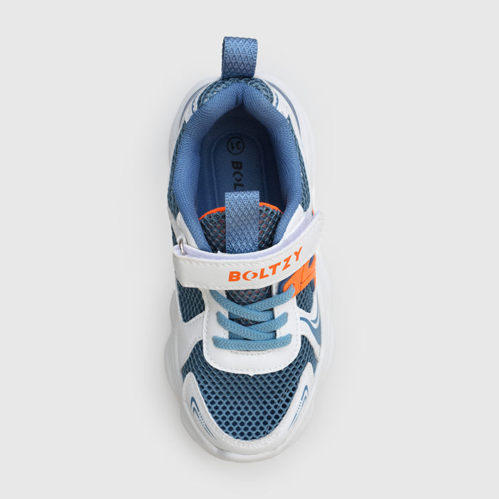 Kids Unisex White & Blue Mesh Sports Sneakers with Velcro Closure