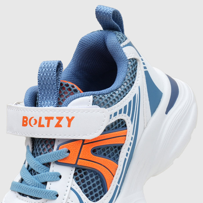 Kids Unisex White & Blue Mesh Sports Sneakers with Velcro Closure