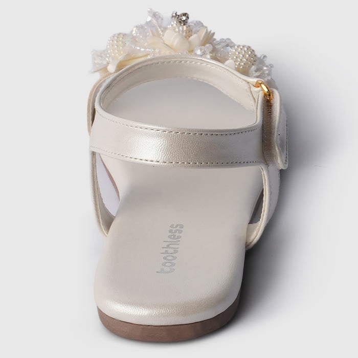 Kids White Floral Strap Girls Sandals with Flexible Sole & Adjustable Fit for Easy Wear