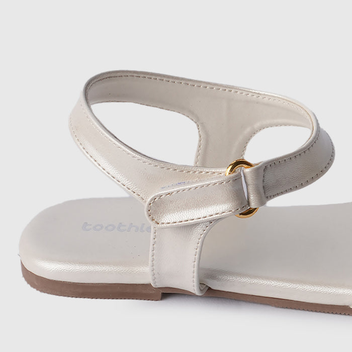 Kids White Floral Strap Girls Sandals with Flexible Sole & Adjustable Fit for Easy Wear
