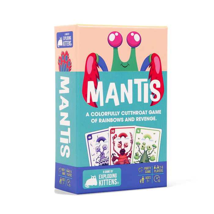 Mantis small box at an angle, with a cartoon caterpillar