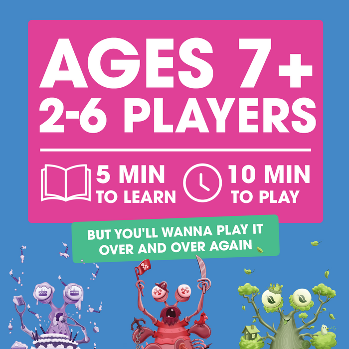 Specs: ages 7+, 2 to 6 players, 5 minutes to learn, 10 to play