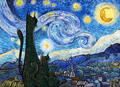 Mrowwwry Night puzzle artwork: a Starry Night parody with cat silhouettes