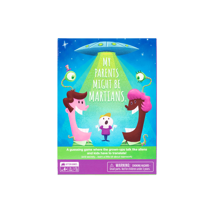 My Parents Might Be Martians box front, purple box with cartoon martians