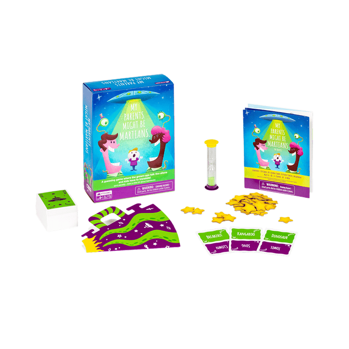 My Parents Might Be Martians box with cards and a timer