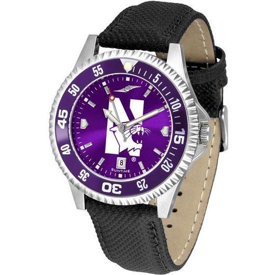 Northwestern Wildcats Mens Competitor Ano Poly/Leather Band Watch w/ Colored Bezel-Watch-Suntime-Top Notch Gift Shop