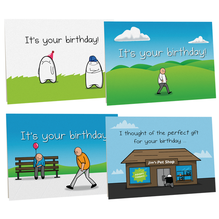 Birthday card 4-pack Vol. A, the cards shown stacked