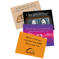Four adult-humor love and friendship greeting cards (Volume C) fanned out