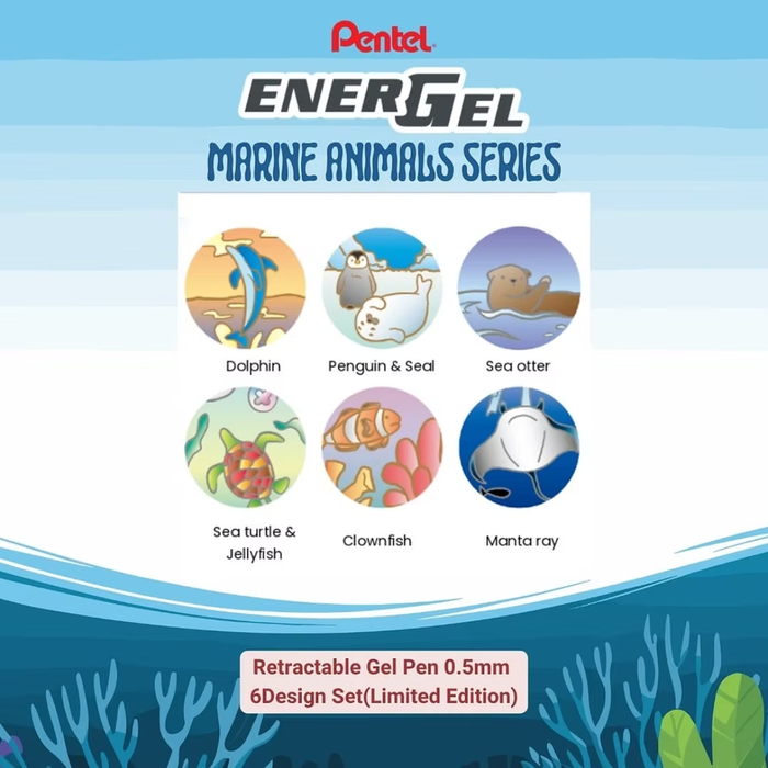 Pentel Energel Marine Animals Retractable Gel Pen 0.5 / 0.7mm (6 Design Set)