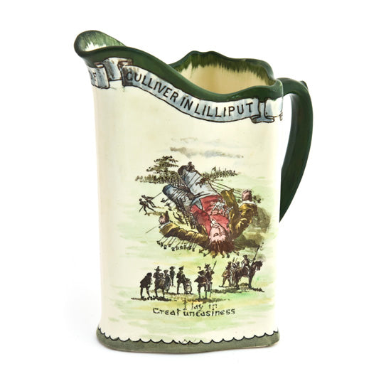 Pitcher, Dickens Binding of Gulliver Green Handle and Rim