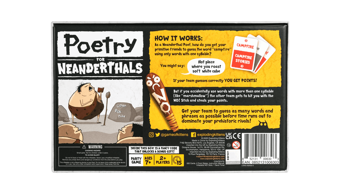 Poetry for Neanderthals box back with how-to-play instructions