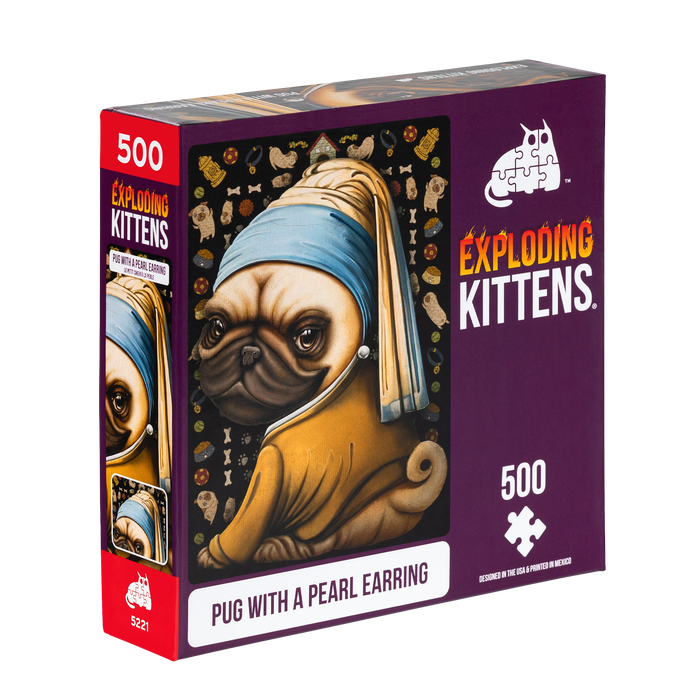 Pug with a Pearl Earring 500-piece puzzle box shown at an angle