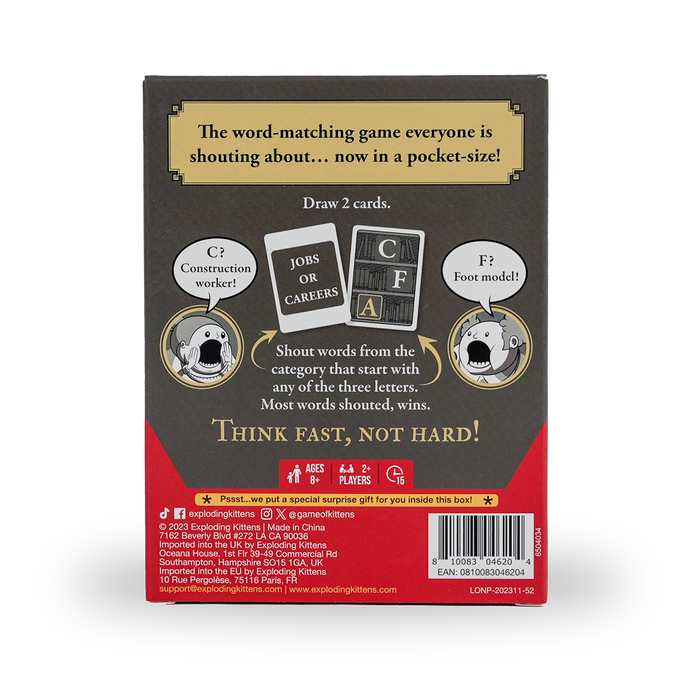 Really Loud Librarians Grab & Game box back, billed think fast but hard