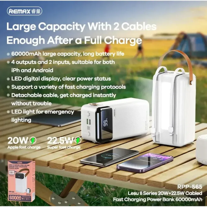 Remax RPP-565 60000mAH Fast Charging Power Bank with Cable