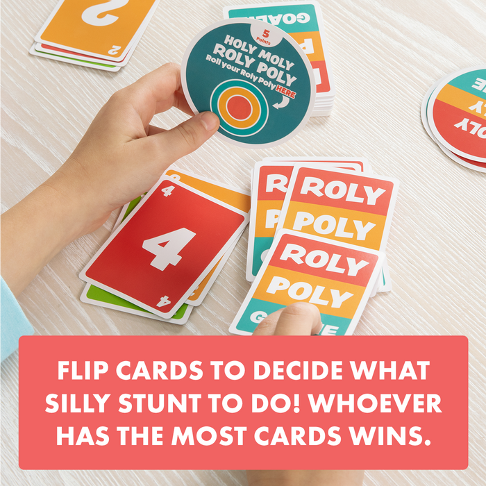 Roly Poly Goalie cards used to decide silly stunts; whoever has the most cards wins