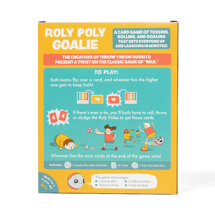 Roly Poly Goalie game box back with how-to-play instructions