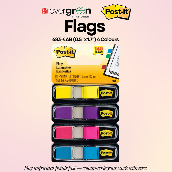 [SG] 3M Post-it Flags 683-4AB (0.5" x 1.7") 4 Colour [Evergreen Stationery]