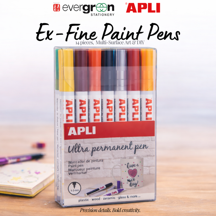 [SG] APLI 17695 Ex-Fine Paint Pens 14pcs – Multi-Surface Art & DIY [Evergreen Stationery]