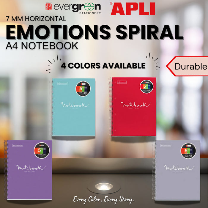 [SG] Apli A4 120pgs Lined Hor Emotions Spiral Notebook | Grey [Evergreen Stationery]