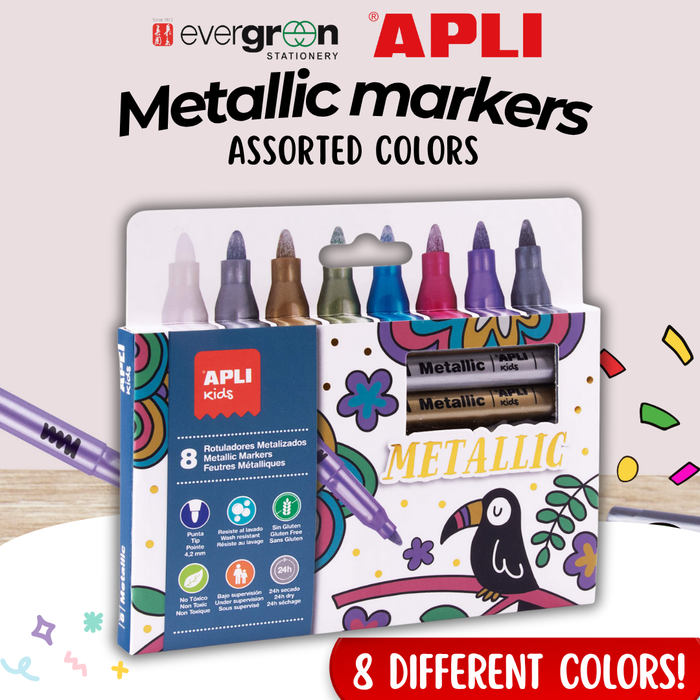 [SG] APLI Metallic Markers – Assorted Colors (8 Pieces) [Evergreen Stationery]