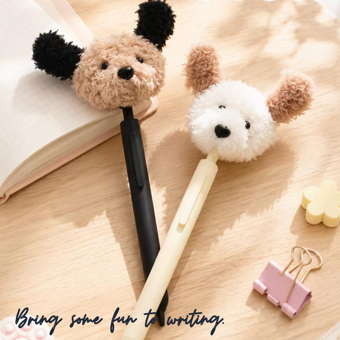 [SG] Cute Plush Dog Ballpoint Pen | 0.5mm Black Ink | Adorable Puppy Retractable Pen