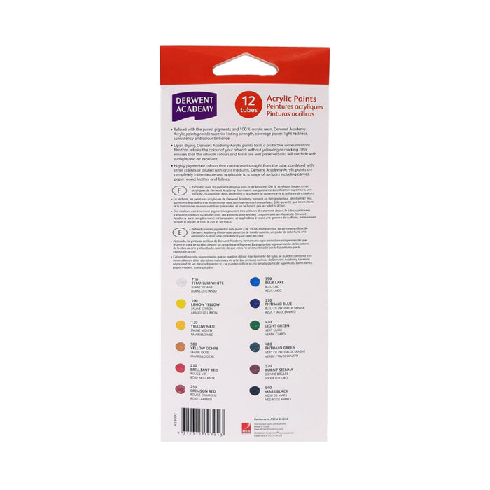 [SG] Derwent Academy Acrylic Paints 12/24 Tubes per pack [Evergreen Stationery]
