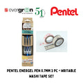 [SG] Pentel Energel Pen 0.7mm 3 pc + Writable Washi Tape Set [Evergreen Stationery]