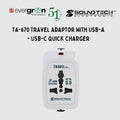 [SG] SoundTeoh TA-670 Travel Adaptor with Dual USB A+C 20W Quick Charger [Evergreen Stationery]