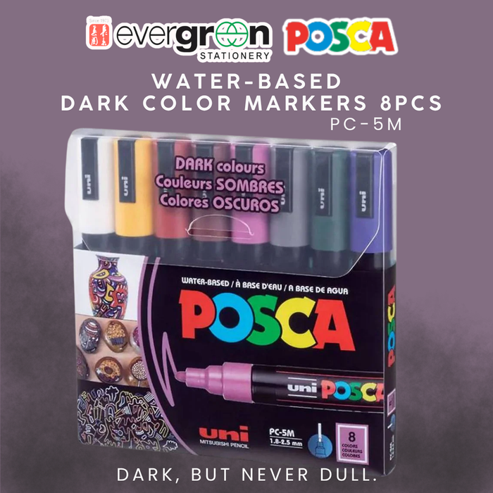 [SG] Uni Posca Dark Color Markers 8 Pcs | Water-Based [Evergreen Stationery]