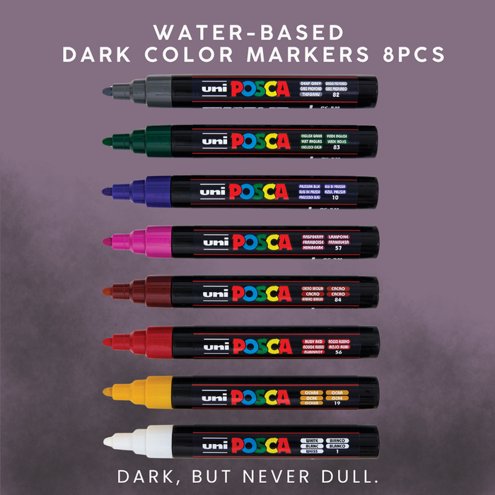 [SG] Uni Posca Dark Color Markers 8 Pcs | Water-Based [Evergreen Stationery]