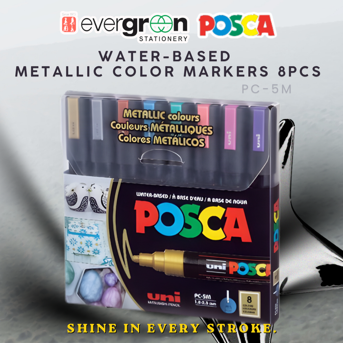 [SG] Uni Posca Metallic Color Markers 8 Pcs | Water-Based [Evergreen Stationery]