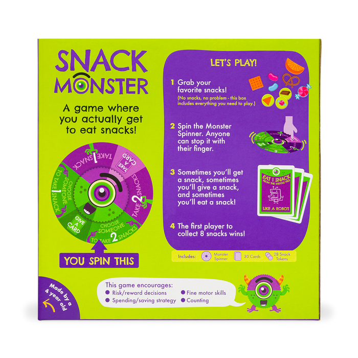Snack Monster game box back with how-to-play and details