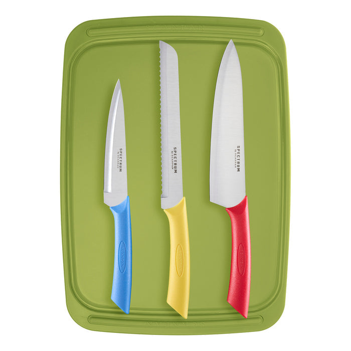 Spectrum by SCANPAN 4 Piece Knife and Board Set, Coloured