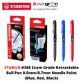 STABILO #388 Exam Grade Retractable Ball Pen 0.5mm/0.7mm Needle Point (Blue, Red, Black)-Original