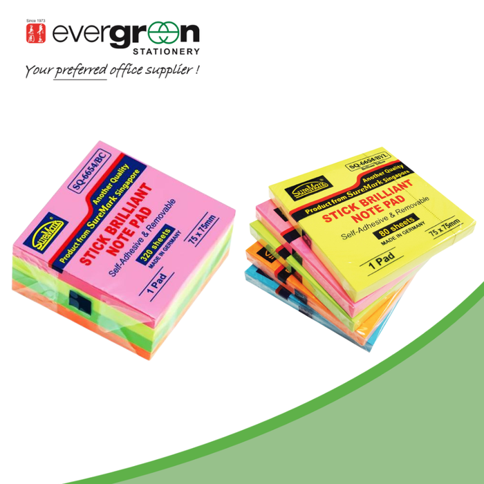 Suremark Stick Brilliant Note Pad SQ6654BC + SQ6654Bxx (5 Assorted Colors)