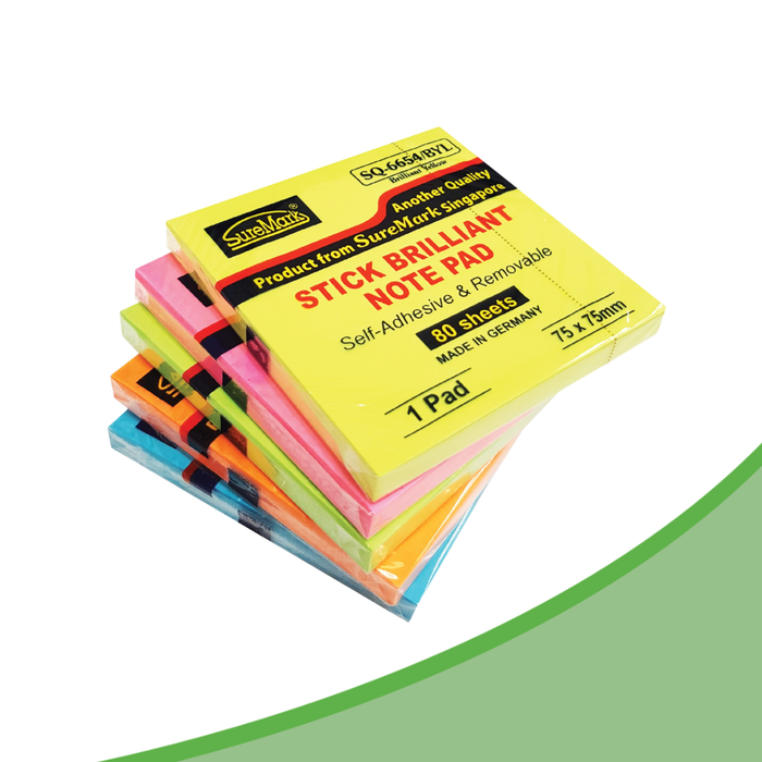 Suremark Stick Brilliant Note Pad SQ6654BC + SQ6654Bxx (5 Assorted Colors)