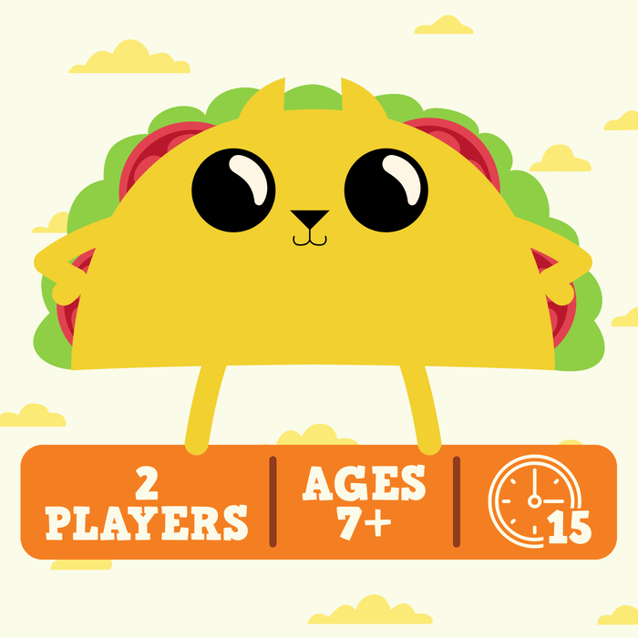 Tacocat Spelled Backwards info graphic: 2 players, ages 7+, 15 minutes