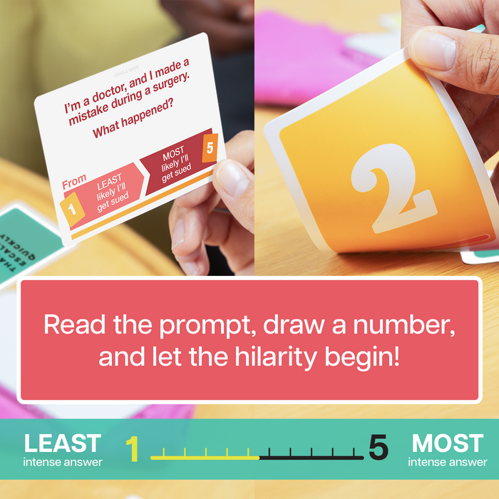 Hand holding a number card in That Escalated Quickly Grab & Game
