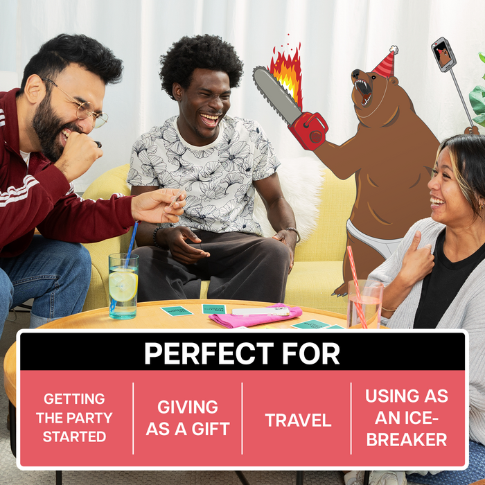 Friends playing That Escalated Quickly Grab & Game, perfect for parties and travel