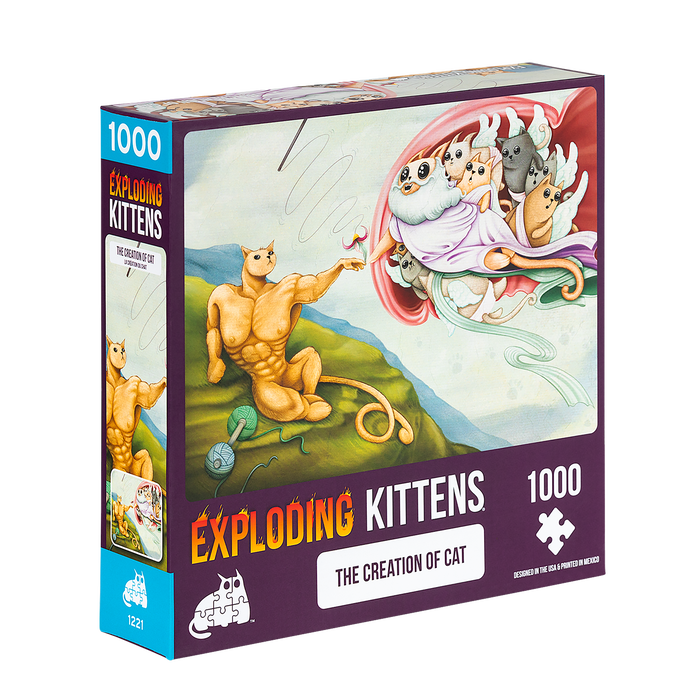 Exploding Kittens The Creation of Cat 1000-piece puzzle box at an angle