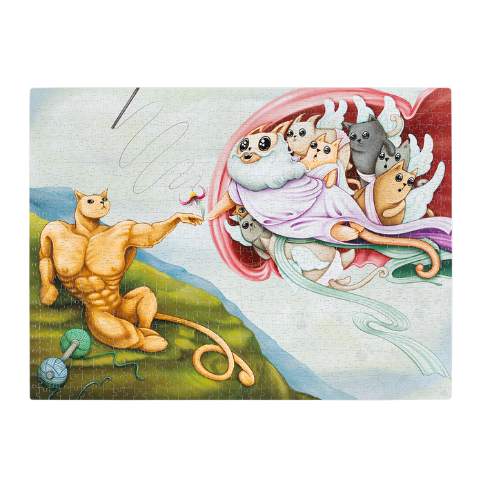 Assembled The Creation of Cat jigsaw puzzle showing the cat parody scene