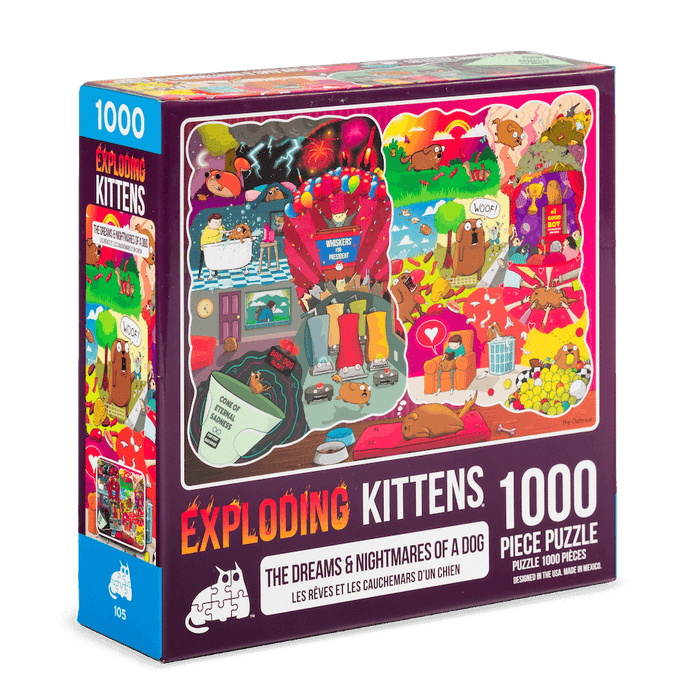 Exploding Kittens Dreams and Nightmares of a Dog 1000-piece puzzle box at an angle