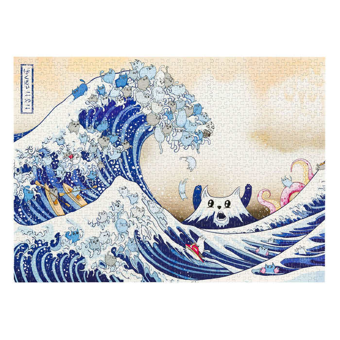Assembled The Great Wave off Cat-a-gawa jigsaw puzzle showing the cat wave scene