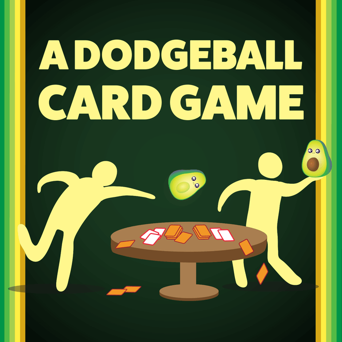 Throw Throw Avocado, billed a dodgeball card game, with cartoon avocados
