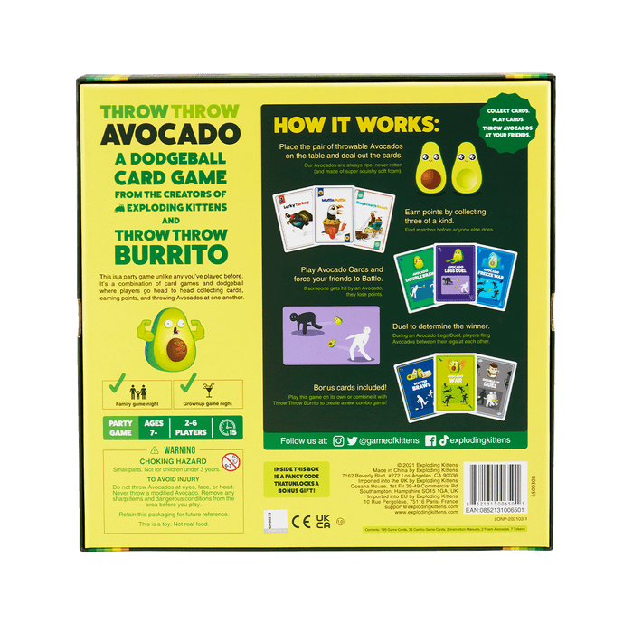 Throw Throw Avocado game box back from the creators of Throw Throw Burrito