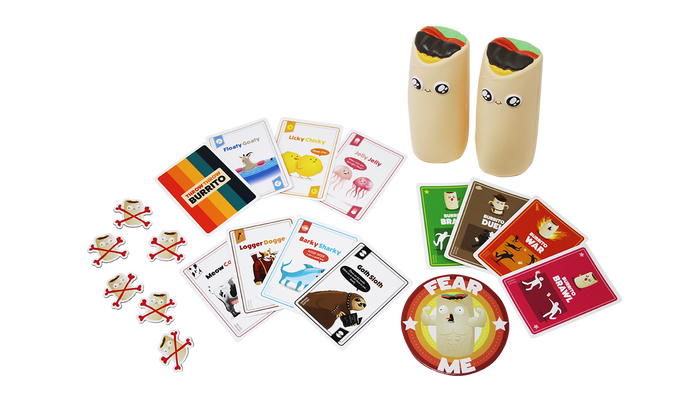 Throw Throw Bundle components: foam burritos, avocados, and game cards
