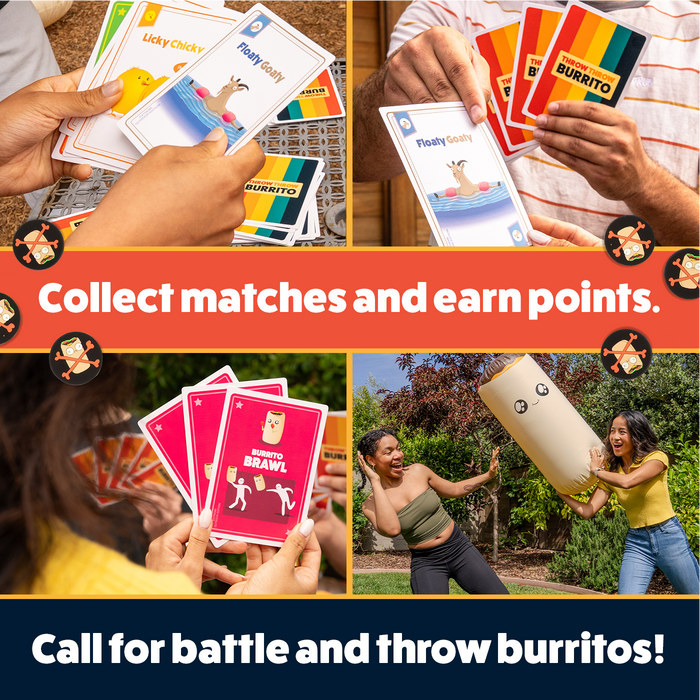Throw Throw Burrito Extreme Outdoor gameplay: collect matches and throw giant burritos