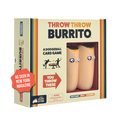 Throw Throw Burrito game box at an angle, a dodgeball card game with cartoon burritos