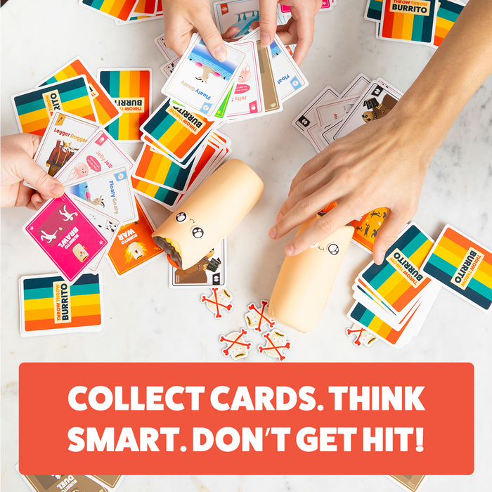 Throw Throw Burrito gameplay: collect cards, think smart, and don't get hit
