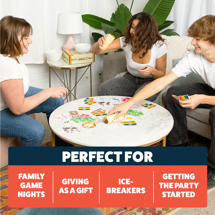 Family playing Throw Throw Burrito, perfect for game nights and parties